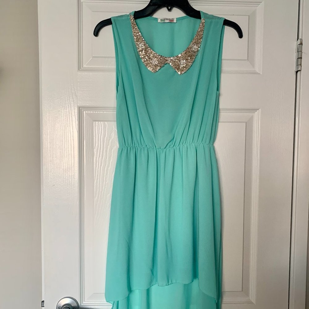 Elegant Teal Green Assymetric Midi Dress
